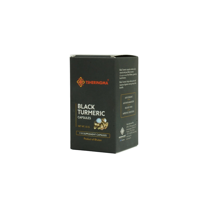 Tsheringma Black Turmeric Capsules – Pure Supplement from Bhutan (110 Capsules), Menjong Sorig Pharmaceuticals.