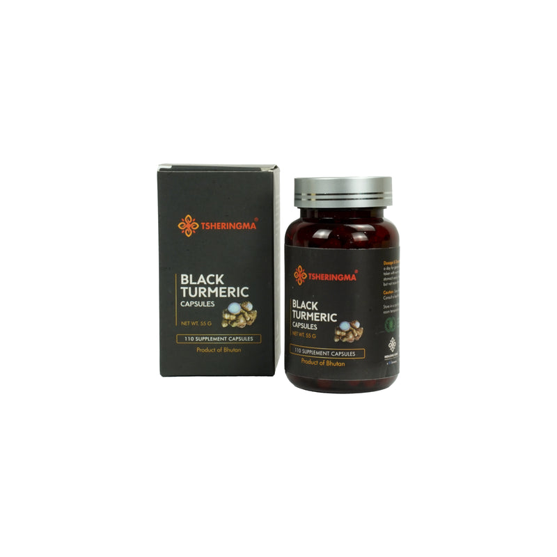 Tsheringma Black Turmeric Capsules – Pure Supplement from Bhutan (110 Capsules), Menjong Sorig Pharmaceuticals.