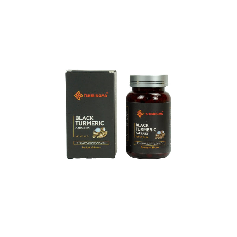 Tsheringma Black Turmeric Capsules – Pure Supplement from Bhutan (110 Capsules), Menjong Sorig Pharmaceuticals.