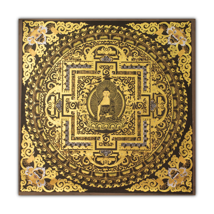 Golden Bright Mandala  |Gold+Black| Bhutanese Thangka Art | Druksell