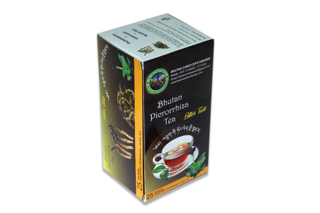 Bhutan Picrorrhiza Tea | Cordyceps+Picrorrhiza+Black Tea (25 bags), 50gms - Druksell.com