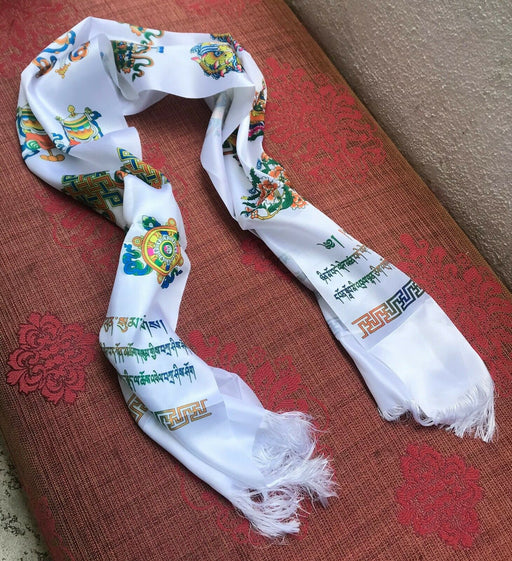 Bhutan silk scarf with 8 lucky signs | Khadar - Druksell.com