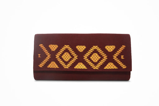 Women traditional wallet (maroon with yellow motif) - Druksell.com